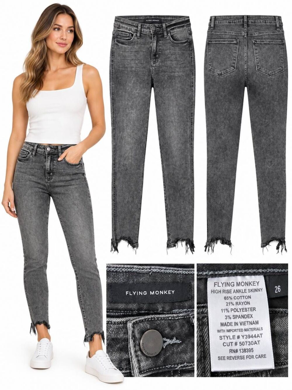 Flying Monkey 26 High Rise Ankle Skinny Jeans Gray